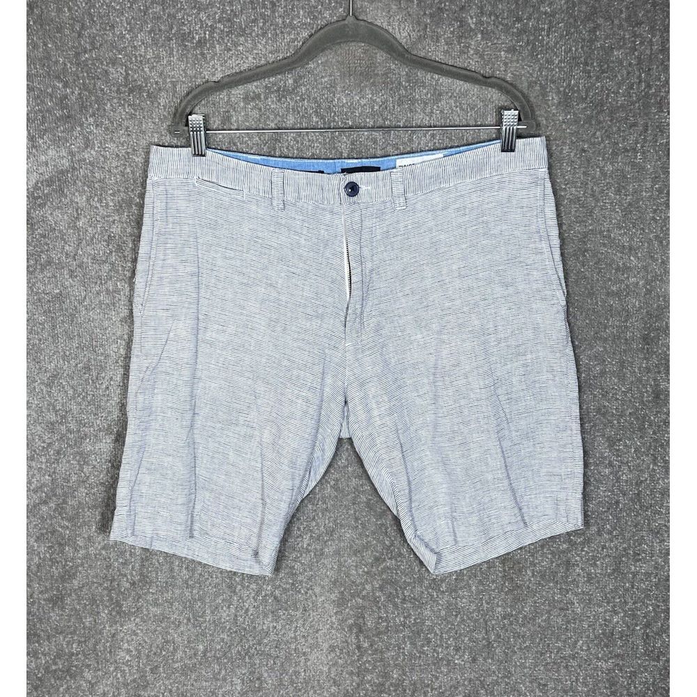 Bruno‎ Chino Shorts Mens Size 36 Blue Striped Washable Linen Cotton Classic Fit